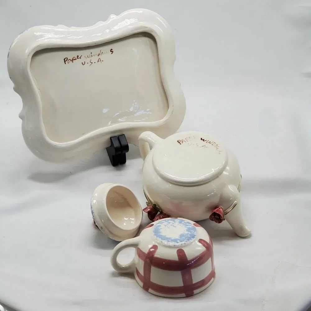 Paper Windows USA Pottery Vintage Teapot Tray‎ and Mug Floral Cover Beautiful